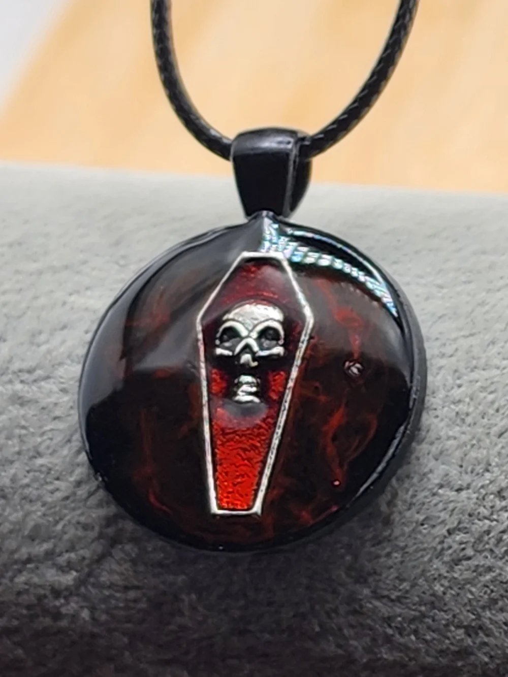 18in Adjustable Red Coffin Skull Pendant Necklace - Men's Jewelry